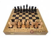 Шахматный ларец «Элит» дуб с фигурами «Русский Стаунтон»