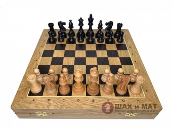 Шахматный ларец «Элит» дуб с фигурами «Русский Стаунтон»