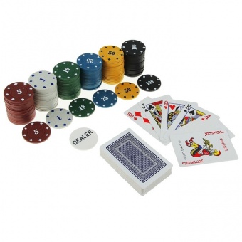 Набор для покера: 120 фишек с номиналом в жестяном боксе